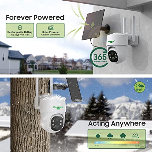 4G LTE Cellular Security Camera Outdoor Wireless, Cameras Without Wifi Needed 360° PTZ 2K/3MP Color Night Vision, 2 Way Talk, PIR Motion Detection, Spotlight & Siren, No WiFi Needed, IP66, Cloud/SD