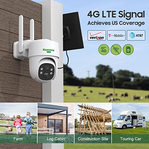 4G LTE Cellular Security Camera Outdoor Wireless, Cameras Without Wifi Needed 360° PTZ 2K/3MP Color Night Vision, 2 Way Talk, PIR Motion Detection, Spotlight & Siren, No WiFi Needed, IP66, Cloud/SD