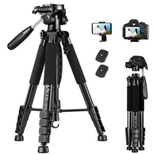 victiv 74” camera tripod, tripod for camera and phone, aluminum tripod for canon nikon with carry bag and phone holder, compatible with dslr，iphone, projector, webcam, spotting scopes