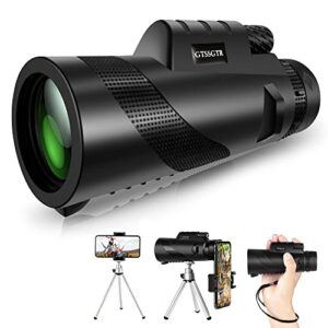 gtssgtr monocular telescope for smartphone, 12×50 waterproof, anti-fog, shockproof night vision monocular, with smart phone holder multi-function tripod, for bird watching, camping, hunting,hiking