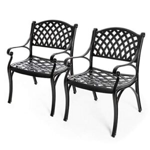 nuu garden cast aluminum patio dining chairs with armrests for indoor outdoor bistro chairs for balcony, backyard, garden, black with gold-painted edge