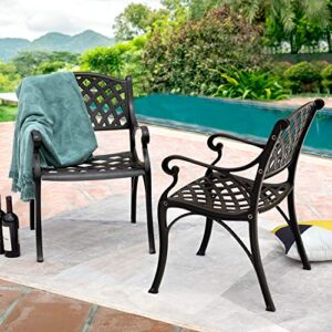 Nuu Garden Cast Aluminum Patio Dining Chairs with Armrests for Indoor Outdoor Bistro Chairs for Balcony, Backyard, Garden, Black with Gold-Painted Edge