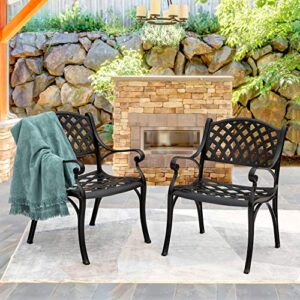 Nuu Garden Cast Aluminum Patio Dining Chairs with Armrests for Indoor Outdoor Bistro Chairs for Balcony, Backyard, Garden, Black with Gold-Painted Edge