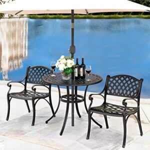 Nuu Garden Cast Aluminum Patio Dining Chairs with Armrests for Indoor Outdoor Bistro Chairs for Balcony, Backyard, Garden, Black with Gold-Painted Edge