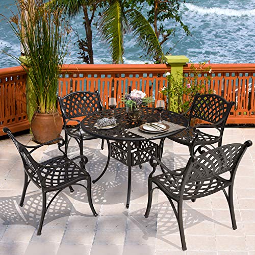 Nuu Garden Cast Aluminum Patio Dining Chairs with Armrests for Indoor Outdoor Bistro Chairs for Balcony, Backyard, Garden, Black with Gold-Painted Edge