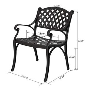 Nuu Garden Cast Aluminum Patio Dining Chairs with Armrests for Indoor Outdoor Bistro Chairs for Balcony, Backyard, Garden, Black with Gold-Painted Edge