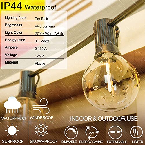 Muasdae Outdoor LED String Lights Indoor Decor Lights Patio Garden Wedding Party G40 Globe Plastic Light Bulbs Waterproof Connectable Shatterproof 25Ft E12 Socket Base (25FT) (Black 2 String Set)