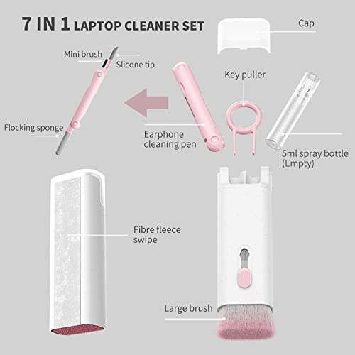 Laptop Cleaner, 7 in 1 Keyboard Cleaner Set, Computer MacBook Earphone Cleaning Kit, Tablet and Screen Dust Brush Including Soft Sweep, Swipe, 3 in 1 Airpod Cleaner Pen, Key Puller and Spray Bottle