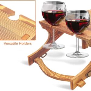 Sinouso Portable Picnic Table, 2 in 1 Folding Wooden Picnic Table for Outdoors,Small Wine Table with 4 Wine Glasses Holder for Outdoor Lawn, Beach, Park, Garden,Ideal Wine Lover Gift(11.8×18 Inch)