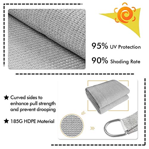 KANAGAWA Sun Shade Sail 10'x13' Grey Rectangle UV Block Canopy Awning Shelter Fabric Cloth Screen for Outdoor Patio Garden Backyard Activities