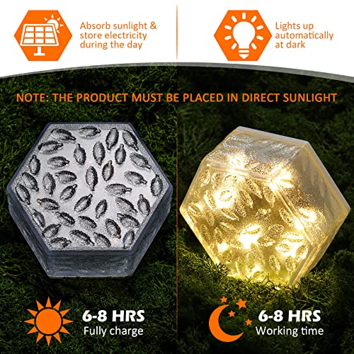 8 Pieces Solar Ground Lights, in Ground Solar Brick Lights, Outdoor Solar Decor, 6 LED Warm White Waterproof Pathway Lights for Landscape Walkway Path Yard Garden Patio Pool Lawn Driveway