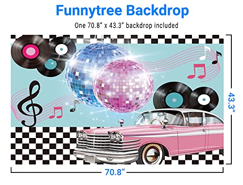 Funnytree 50s Retro Rock N Roll Diner Party Backdrop Car Sock Hop Dance Cosplay Prom Photography Background Classic 1950s Baby Birthday Wedding Banner Cake Table Decoration Photo Booth