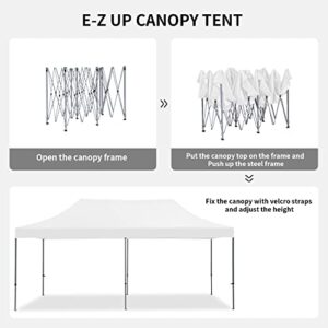 DOIT 10 x 20 FT Pop Up Canopy Tent, Instant Folding Shelter Gazebo for Outdoor Party, Event, Wedding & Camping, Easy Up Lawn & Garden Canopy Tent with Potable Wheeled Carrying Bag - White
