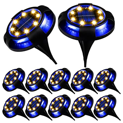 Solar Ground Lights 12 Pcs Disk Lights Outdoor - Powered Waterproof In-Ground Lights,Solar Landscape Lighting as Halloween Decorations Outdoor for Garden Lawn Patio Pathway Yard Deck Walkway Driveway