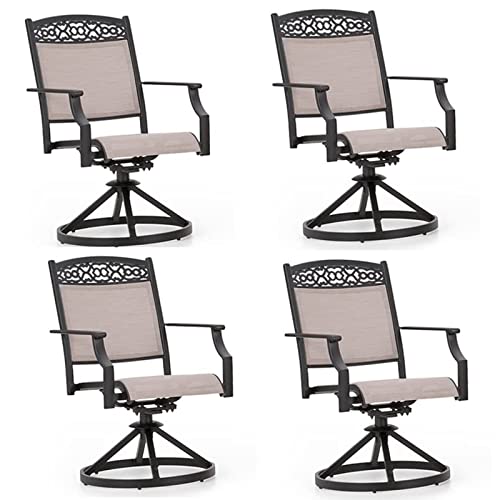 MFSTUDIO Cast Aluminum Frame Patio Sling Dining Swivel Chairs Set of 4，Outdoor Textilene Furniture for Lawn Garden Backyard