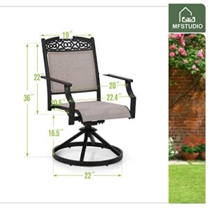 MFSTUDIO Cast Aluminum Frame Patio Sling Dining Swivel Chairs Set of 4，Outdoor Textilene Furniture for Lawn Garden Backyard