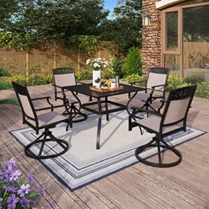 MFSTUDIO Cast Aluminum Frame Patio Sling Dining Swivel Chairs Set of 4，Outdoor Textilene Furniture for Lawn Garden Backyard