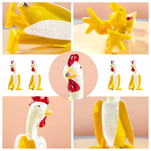 Banana Chicken Statue, Art Hen Garden Sculpture, Funny Animal Creative Decor Resin Rooster Figurines for Garden Patio Lawns Yards Office Indoor, Outdoor, Home Decor-2.75"