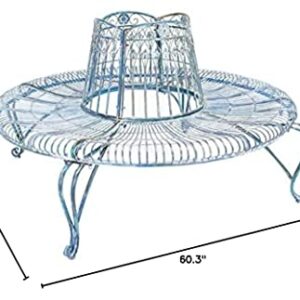 Safavieh PAT5019C Outdoor Collection Ally Darling Antique Wrought Iron 60-inch Round Tree Bench, Mossy Blue