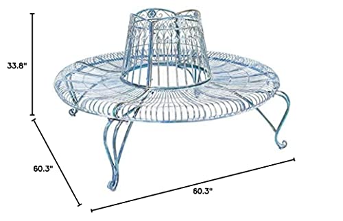 Safavieh PAT5019C Outdoor Collection Ally Darling Antique Wrought Iron 60-inch Round Tree Bench, Mossy Blue