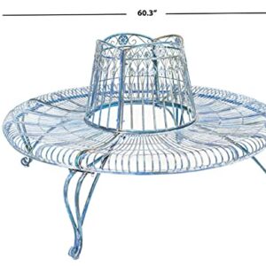 Safavieh PAT5019C Outdoor Collection Ally Darling Antique Wrought Iron 60-inch Round Tree Bench, Mossy Blue