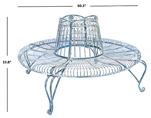 Safavieh PAT5019C Outdoor Collection Ally Darling Antique Wrought Iron 60-inch Round Tree Bench, Mossy Blue