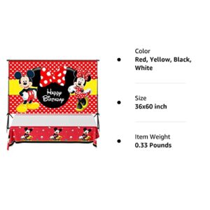 Mickey Minnie Mouse Themed Backdrop and Tablecloth Party Supplies Disney Cartoon Colorful Dots Photography Background Happy Birthday Banner Decorations