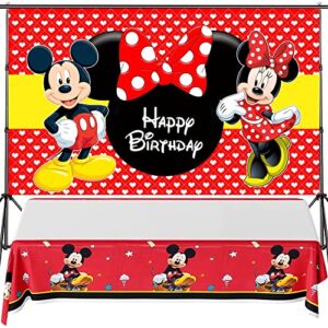 mickey minnie mouse themed backdrop and tablecloth party supplies disney cartoon colorful dots photography background happy birthday banner decorations