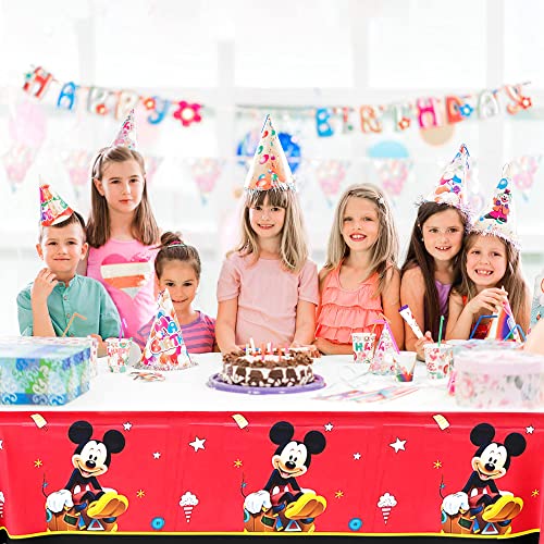 Mickey Minnie Mouse Themed Backdrop and Tablecloth Party Supplies Disney Cartoon Colorful Dots Photography Background Happy Birthday Banner Decorations