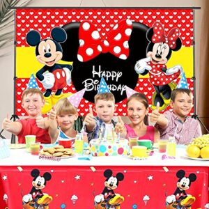 Mickey Minnie Mouse Themed Backdrop and Tablecloth Party Supplies Disney Cartoon Colorful Dots Photography Background Happy Birthday Banner Decorations