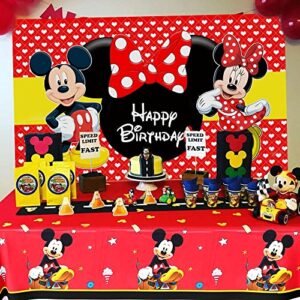 Mickey Minnie Mouse Themed Backdrop and Tablecloth Party Supplies Disney Cartoon Colorful Dots Photography Background Happy Birthday Banner Decorations