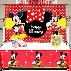 Mickey Minnie Mouse Themed Backdrop and Tablecloth Party Supplies Disney Cartoon Colorful Dots Photography Background Happy Birthday Banner Decorations