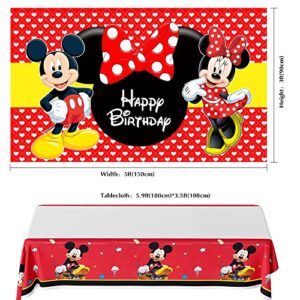 Mickey Minnie Mouse Themed Backdrop and Tablecloth Party Supplies Disney Cartoon Colorful Dots Photography Background Happy Birthday Banner Decorations