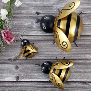 mdluu bumble bee metal wall art, bees wall sculpture, indoor outdoor bee hanging decor for home, restaurant, garden, yard, pack of 3