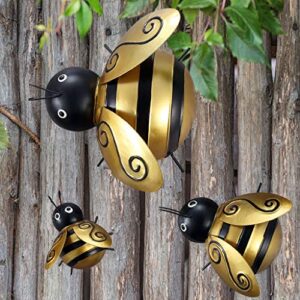 MDLUU Bumble Bee Metal Wall Art, Bees Wall Sculpture, Indoor Outdoor Bee Hanging Decor for Home, Restaurant, Garden, Yard, Pack of 3