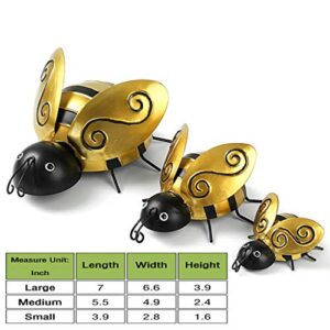 MDLUU Bumble Bee Metal Wall Art, Bees Wall Sculpture, Indoor Outdoor Bee Hanging Decor for Home, Restaurant, Garden, Yard, Pack of 3