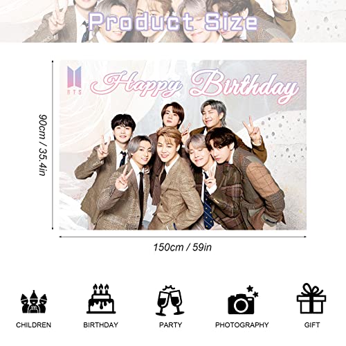 BTS Bangtan Boys Birthday Party Decoration, BTS Party Photo Background 5 x 3 FT and 24Pcs BTS Balloon, BTS Merch Party Backdrop Supplies for Army, Fans