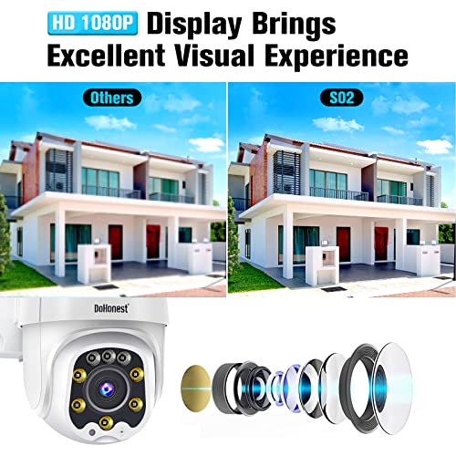 DoHonest Security Camera Outdoor HD 1080P WiFi IP Cam Pan Tilt 360° Surveillance Waterproof Home Security System Motion Detection Auto Tracking 2 Way Audio Night Vision Compatible with Alexa S02