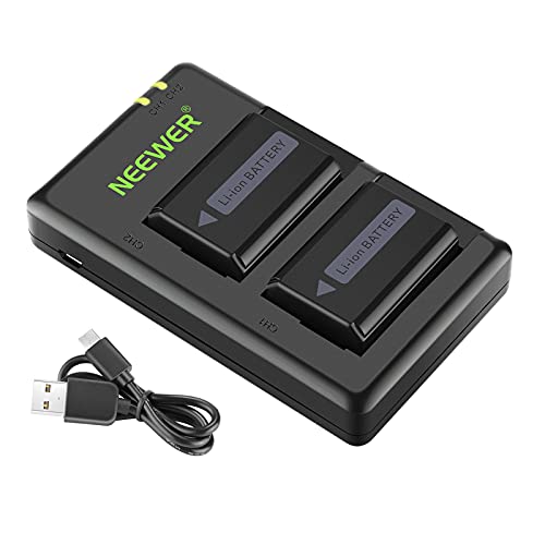 Neewer NP-FW50 Camera Battery Charger Set Compatible with Sony ZV-E10, A7, A7R, A7RII, A7II, A7SII, A7S, a6300, a6400, a6500, RX10 Series(2-Pack, Micro USB Port, 1100mAh)