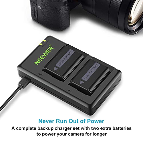 Neewer NP-FW50 Camera Battery Charger Set Compatible with Sony ZV-E10, A7, A7R, A7RII, A7II, A7SII, A7S, a6300, a6400, a6500, RX10 Series(2-Pack, Micro USB Port, 1100mAh)