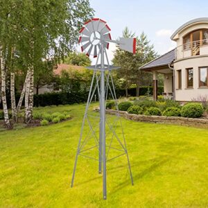 Betterland 8FT Metal Windmill Ornamental Spinner Backyard Garden Decoration Weather Vane for Yard Weather Resistant (Grey)