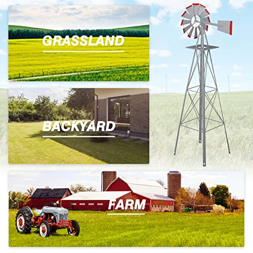 Betterland 8FT Metal Windmill Ornamental Spinner Backyard Garden Decoration Weather Vane for Yard Weather Resistant (Grey)