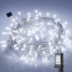 hopolon 100led white christmas string lights, 33ft extendable christmas lights outdoor waterproof, 8 modes led white string lights indoor for tree wedding party garden patio decoration