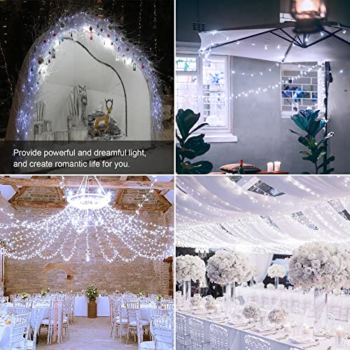 Hopolon 100LED White Christmas String Lights, 33ft Extendable Christmas Lights Outdoor Waterproof, 8 Modes LED White String Lights Indoor for Tree Wedding Party Garden Patio Decoration