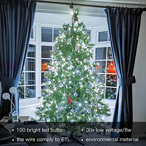 Hopolon 100LED White Christmas String Lights, 33ft Extendable Christmas Lights Outdoor Waterproof, 8 Modes LED White String Lights Indoor for Tree Wedding Party Garden Patio Decoration