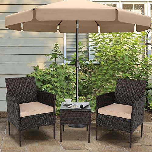 ABCCANOPY 3 Pieces Patio Furniture Set,Rattan Wicker Conversation Set with Coffee Table,Chairs Set with Seat Cushions Patio Conversation Set for Garden