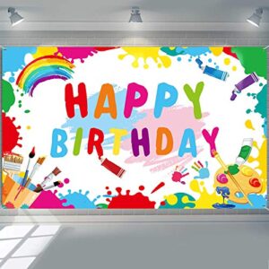art paint birthday party decorations supplies artist happy birthday backdrop banner background for mess graffiti wall brush event baby party favors hanging photo booth props, 70.8 x 43.3 inch
