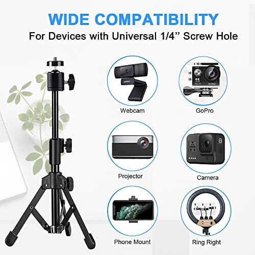 Webcam Tripod Stand Extendable Desktops Tripod for Camera/Phone/Webcam, Desk Tripod Mount Holder Compatible with Logitech Stream Webcam C925e C922x C922 C930e C930 C920 C615 /Camera/iPhone/Ring Light