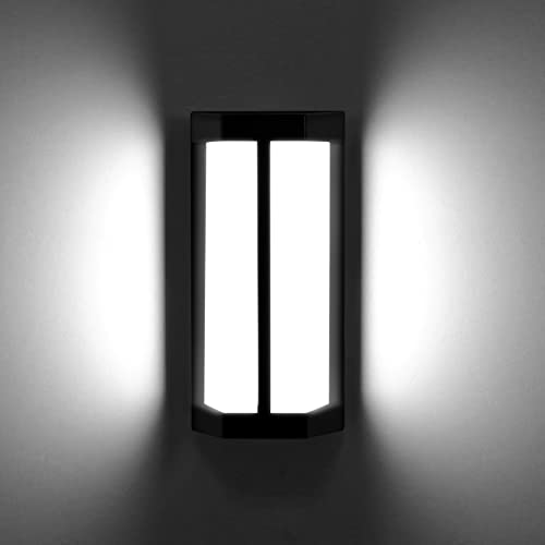 Phenas 10W LED Wall Sconce Light Outdoor Waterproof LED Wall Light Exterior LED Wall Lamp Black for Patio Porch Garden Courtyard Villa Terrace Hallway Stairs Balcony, Cool White