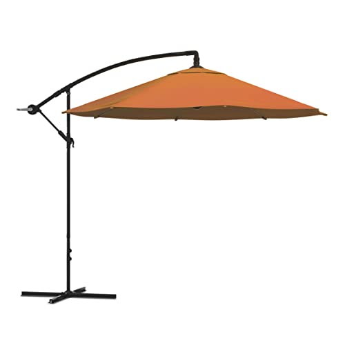 Pure Garden Offset Patio Umbrella – 10 Ft Cantilever Canopy with Heavy-Duty Steel Ribs - Outdoor Umbrella with Base Included (Terracotta)